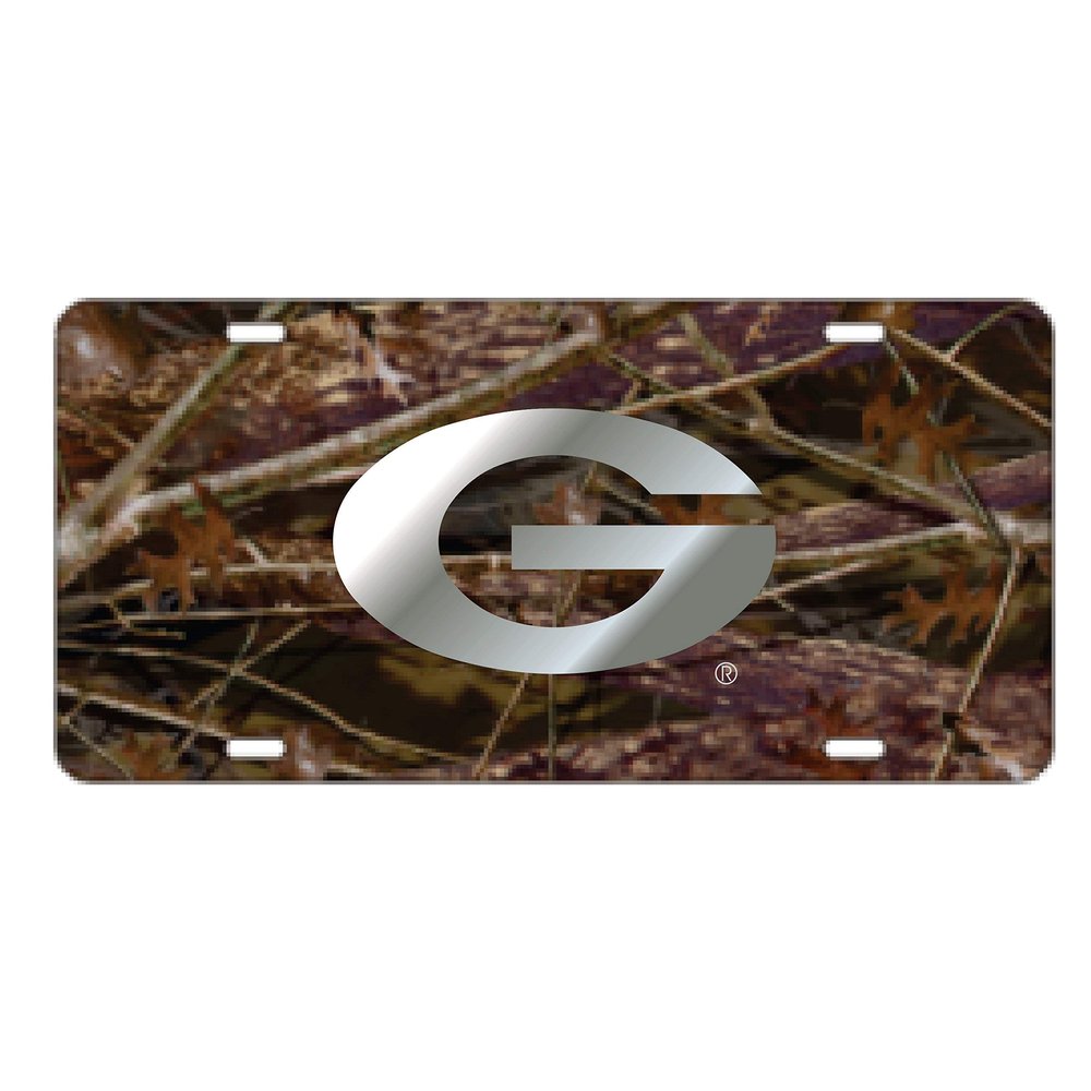 The University of Georgia Silver "G" on Camo Laser Cut Inlaid Mirror Tag