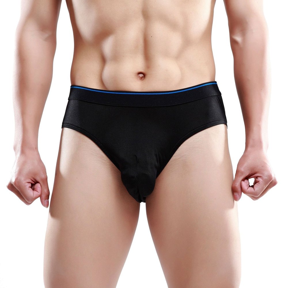 100% Silk Knit Mens Wide Waistband Briefs Men's[USS,Black]