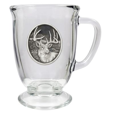 Heritage Pewter Whitetail 15 oz. Clear Coffee Mug | Mug for Coffee, Beverages | Intricately Crafted Metal Pewter Inlay