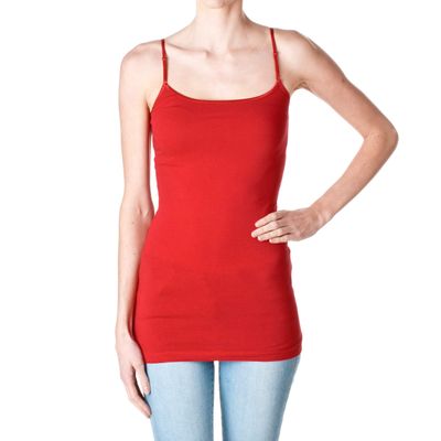 Plain Long Spaghetti Strap Tank Top Camis Basic Camisole Cotton, Red, Size Medium