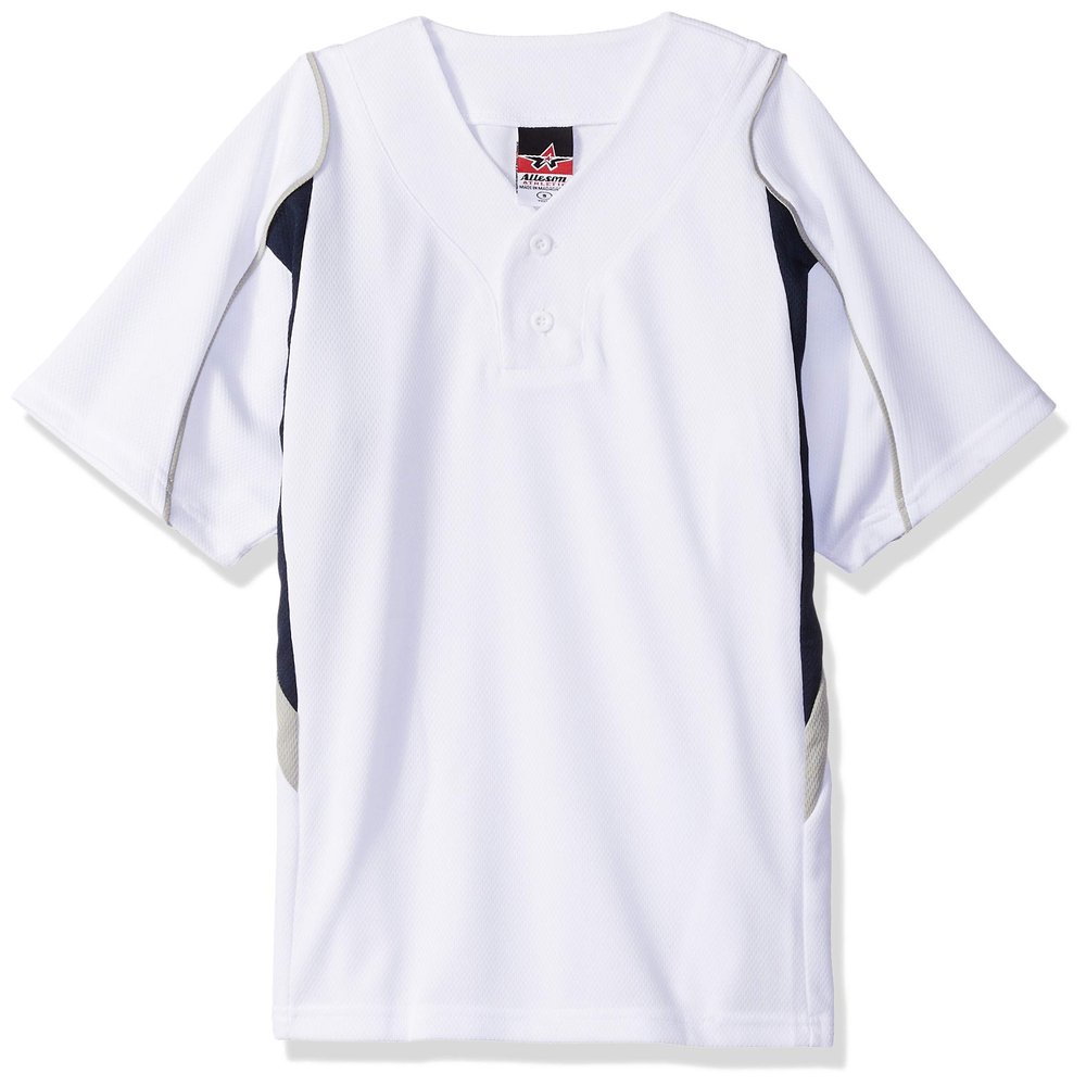 Alleson Athletic Boys Youth Baseball Jersey, White/Navy/Grey, Small