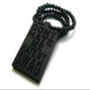 NYFASHION101 Don't Hate My Swag Wood Plaque Pendant 36" Wooden Bead Chain Necklace, Black view 2
