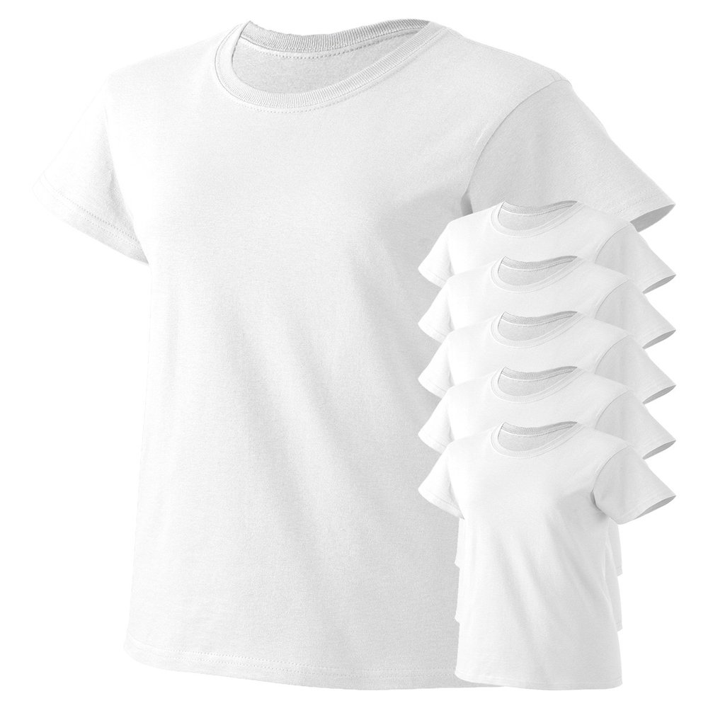 Gildan Women's Classic Comfort Bottom Hem Jeresy T-Shirt, White, XS (Pack of 6)