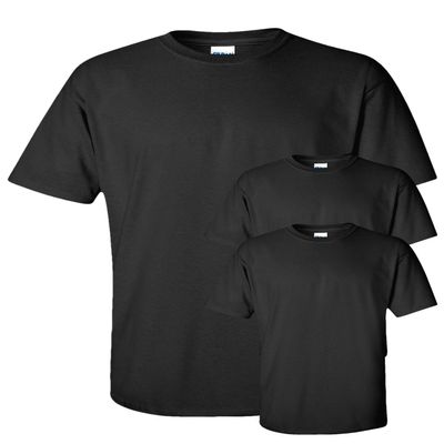 Gildan Adult Ultra Taped Neck Preshrunk Jersey T-Shirt, Black, S (Pack of 3)