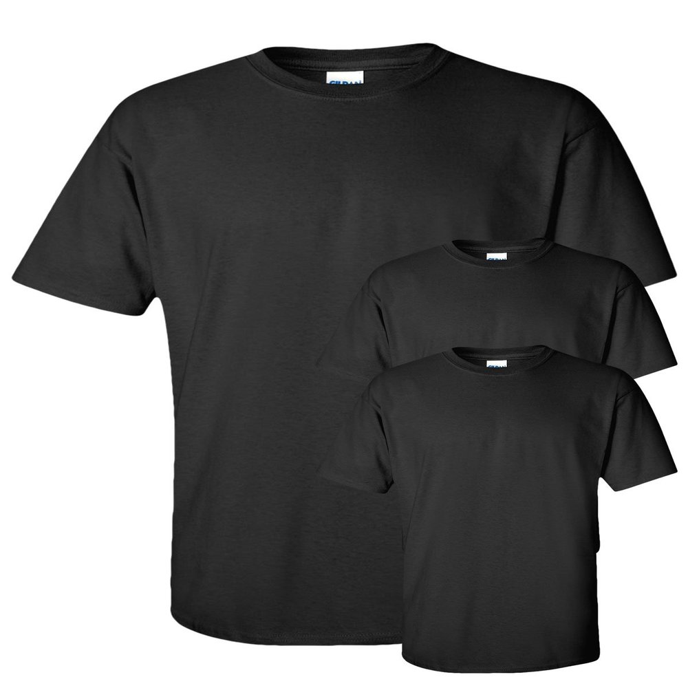 Gildan Adult Ultra Taped Neck Preshrunk Jersey T-Shirt, Black, S (Pack of 3)