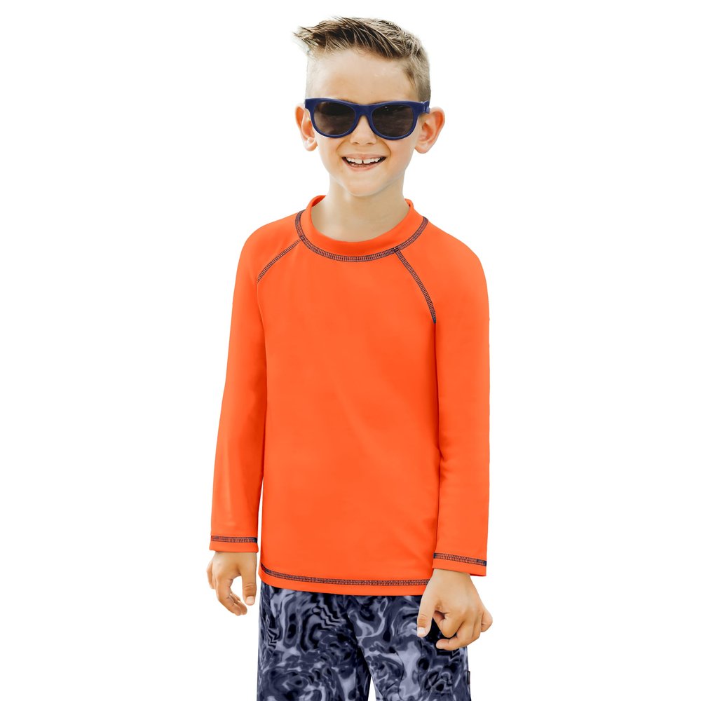 City Threads Boys Rashguard Swim Shirt UPF 50+ Soft Comfortable Durable Sun Protection Made in USA, Orange, 12-18 Months