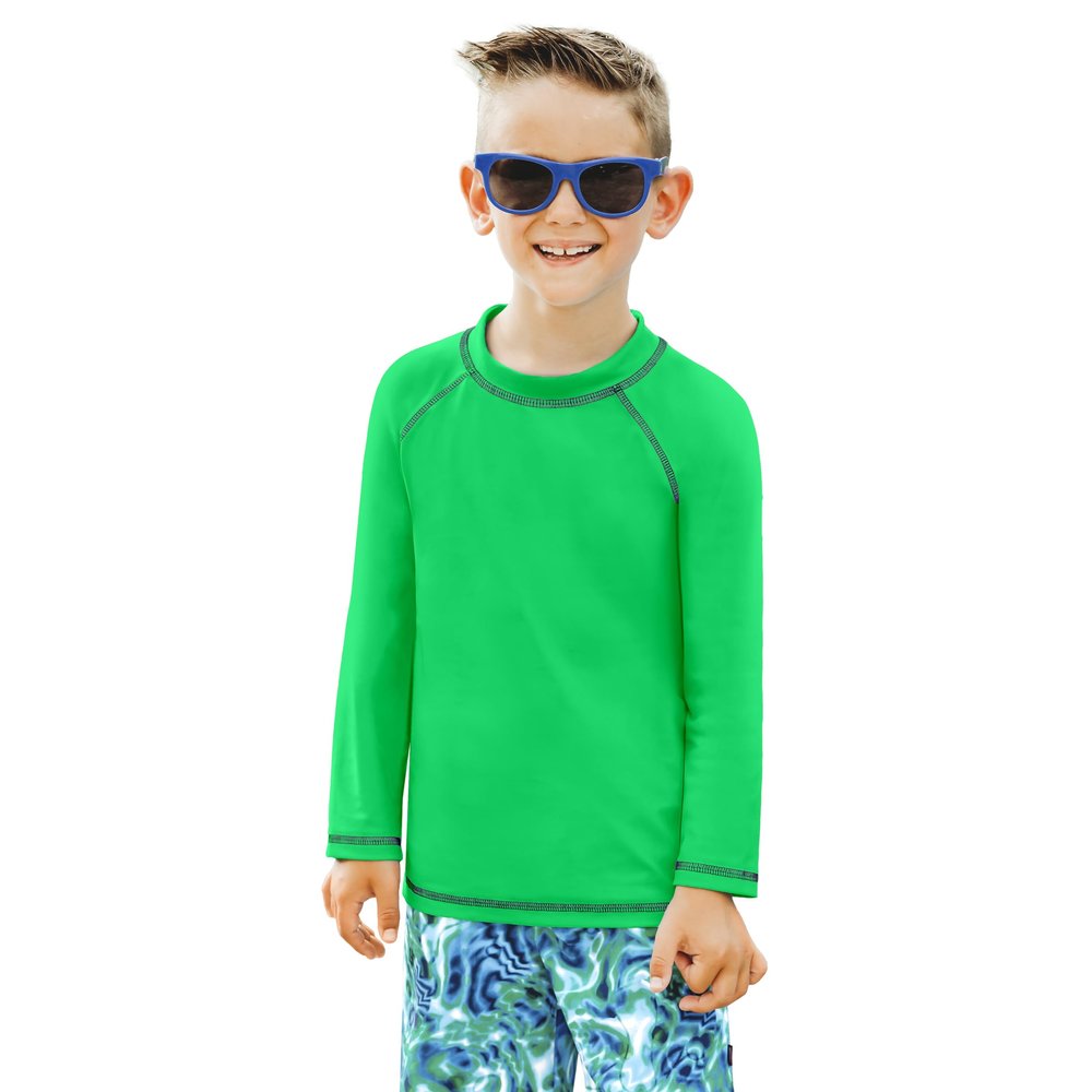 City Threads Boys Rashguard Swim Shirt UPF 50+ Soft Comfortable Durable Sun Protection Made in USA, Elf Green, 4Y
