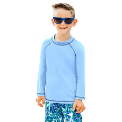 City Threads Boys Rashguard Swim Shirt UPF 50+ Soft Comfortable Durable Sun Protection Made in USA, Bright Light Blue, 9-12 Months