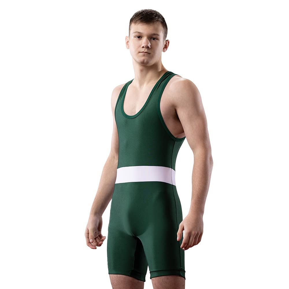 Matman Wrestling | #8525 | State Premium Singlet w/White Panel Elite Wrestlers Choice! (Green, Medium)