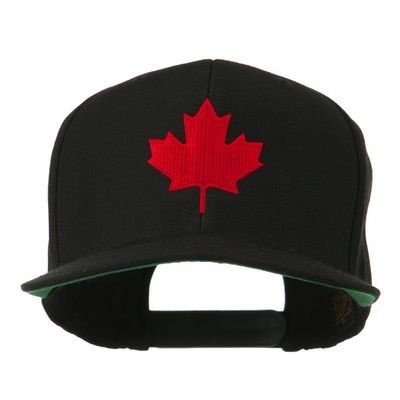 Canada Maple Leaf Embroidered Flat Bill Cap - Black OSFM