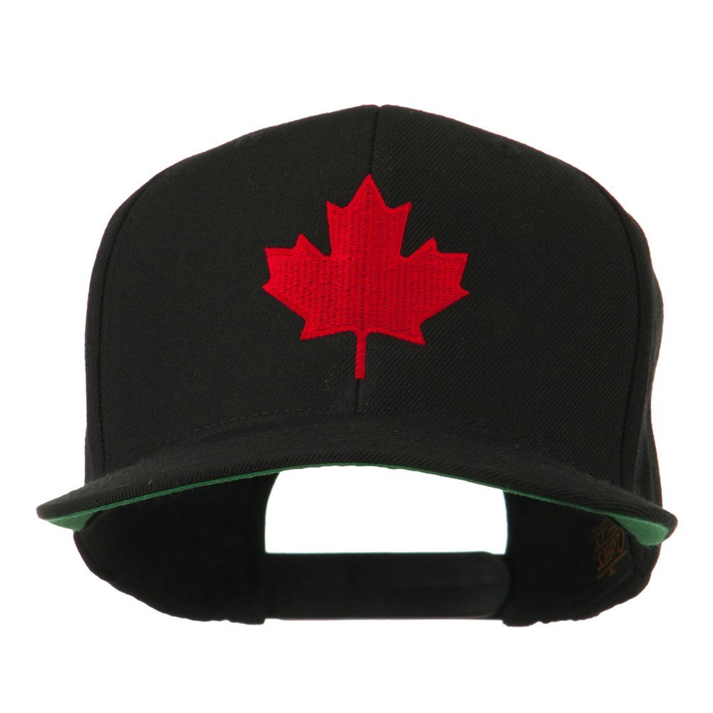 Canada Maple Leaf Embroidered Flat Bill Cap - Black OSFM