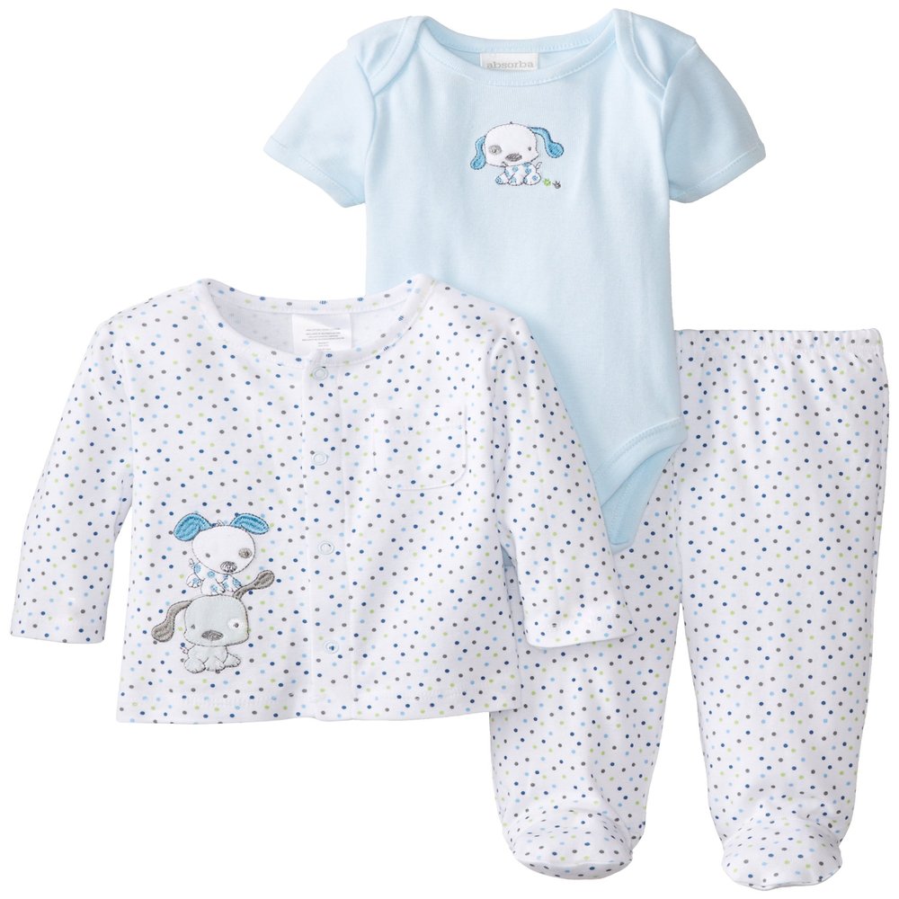 Absorba Baby-Boys Newborn B 3 Piece Jacket Set Puppy, White, 6-9 Months