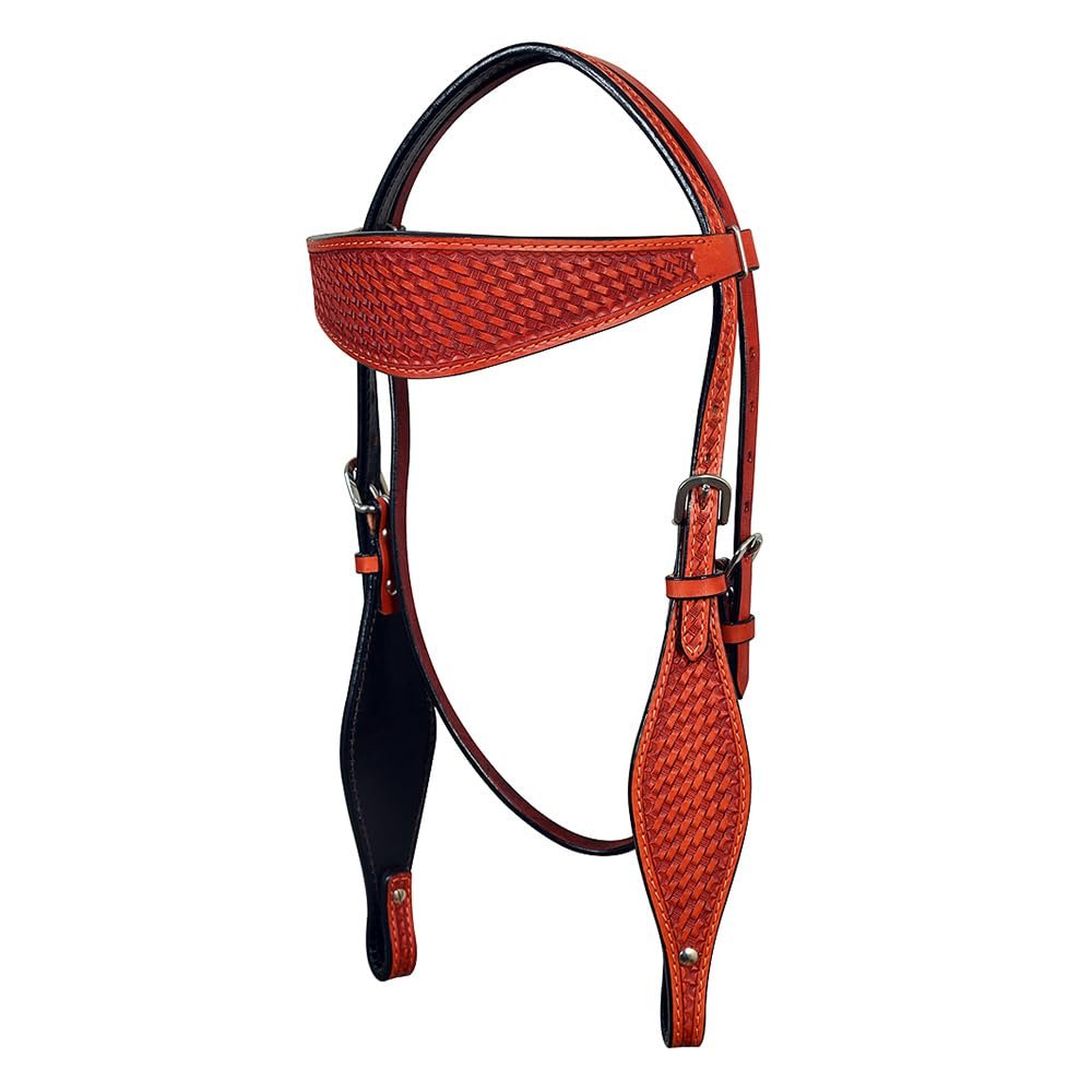 HILASON Western Horse Headstall Genuine American Leather Basket Weave Mahogany | Bridle