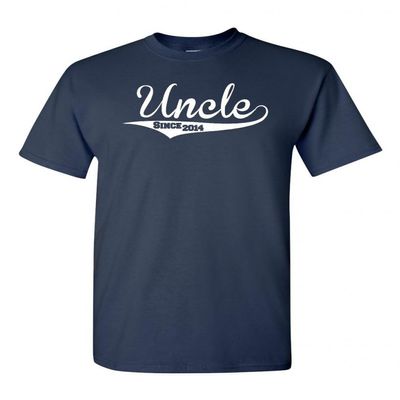 Uncle Since 2014 Proud Statement Adult Unisex T-Shirt Tee (Medium, Navy Blue)