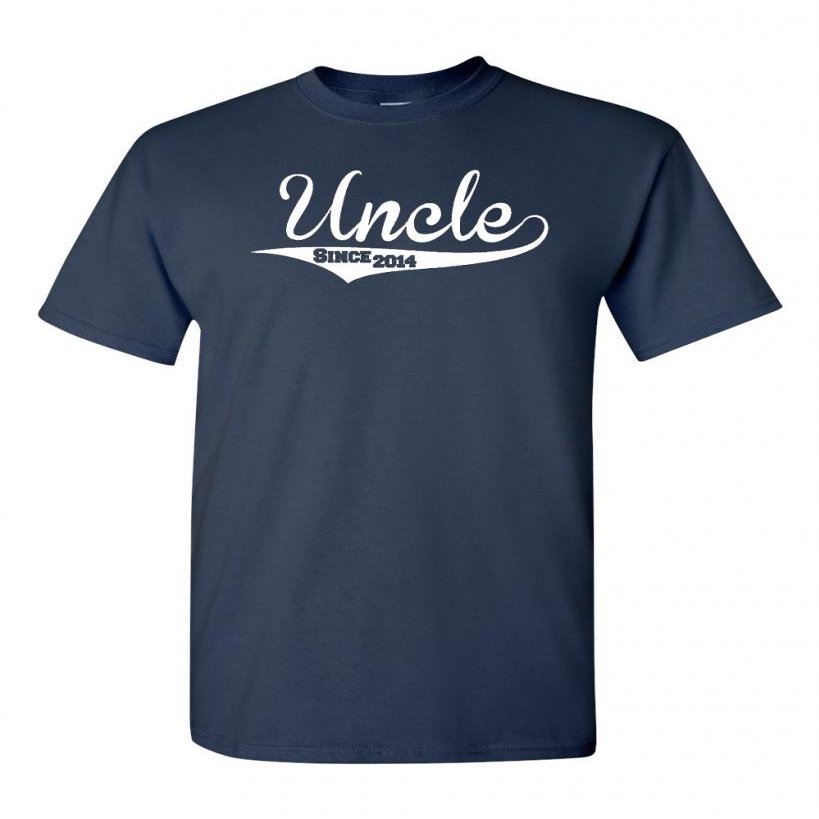 Uncle Since 2014 Proud Statement Adult Unisex T-Shirt Tee (Medium, Navy Blue)