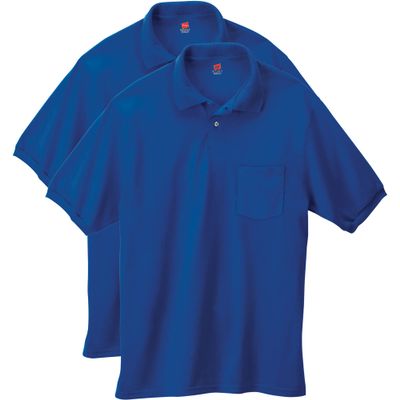 Hanes mens Short-sleeve Jersey Pocket (Pack of 2) polo shirts, Deep Royal, Large US