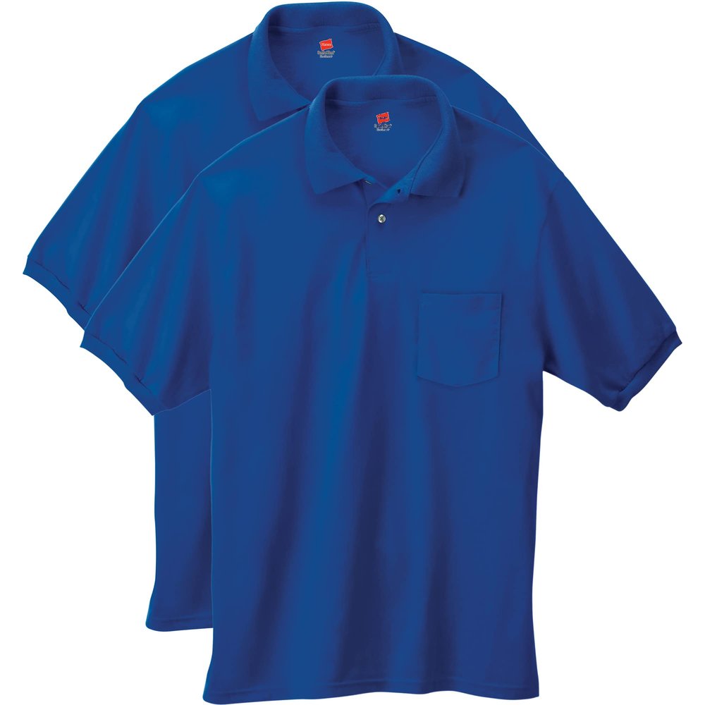 Hanes mens Short-sleeve Jersey Pocket (Pack of 2) polo shirts, Deep Royal, Large US