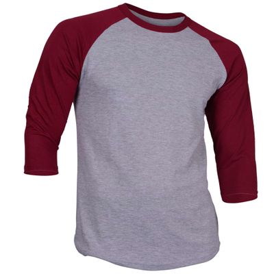 DREAM USA Men's Casual 3/4 Sleeve Baseball Tshirt Raglan Jersey Shirt H Gray/Burgundy 2XL