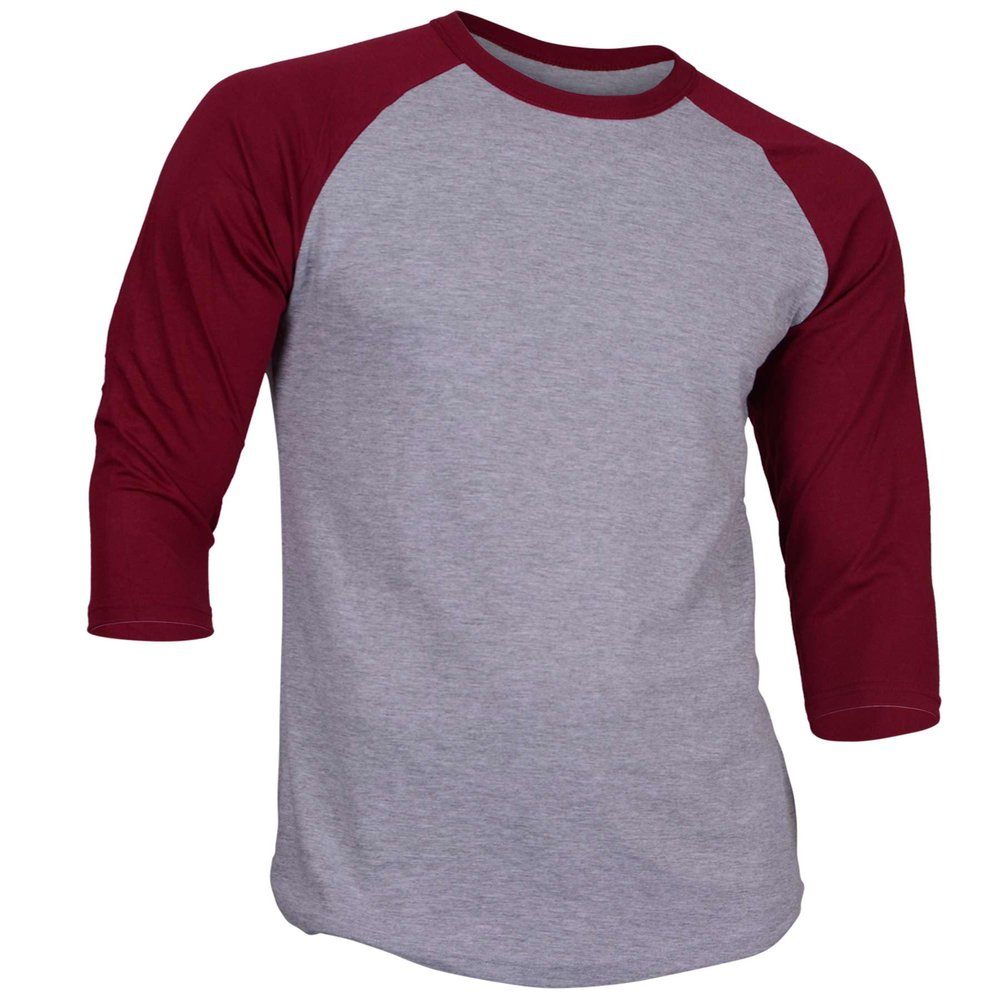 DREAM USA Men's Casual 3/4 Sleeve Baseball Tshirt Raglan Jersey Shirt H Gray/Burgundy 2XL