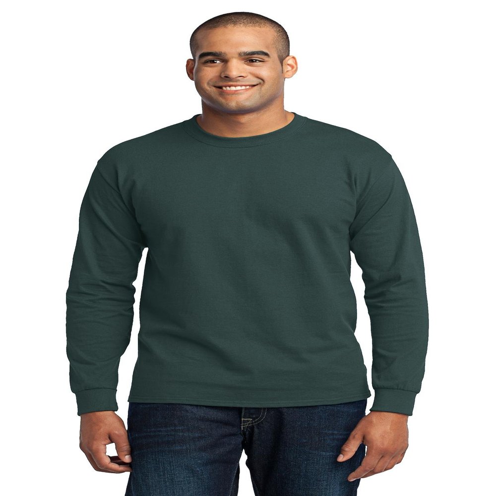 Port & Company Tall Long Sleeve 50/50 Cotton/Poly T-Shirt. PC55LST Dark Green
