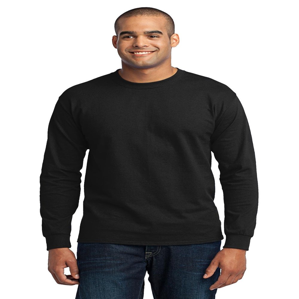 Port & Company Tall Long Sleeve 50/50 Cotton/Poly T-Shirt. PC55LST Jet Black