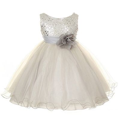 Absolutely Beautiful Sequined Bodice with Double Tulle Skirt Party flower Girl Dress-KD305-Silver-M