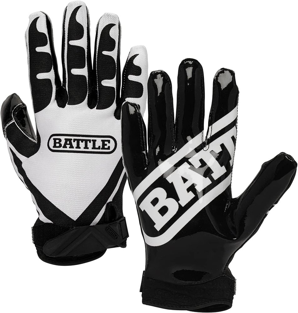 Battle Sports Ultra-Stick Wide Receiver Football Gloves - Adult & Youth Football Gloves - Adult Medium, Black/White