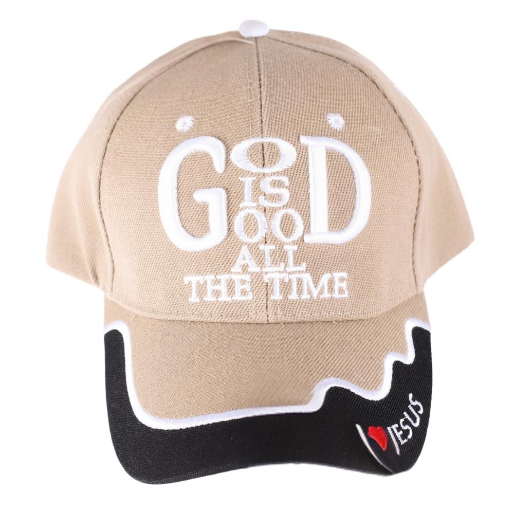 God is Good | Khaki Christian Hats for Men Womens Baseball Hat | One Size Adjustable Velcro Strap Baseball Cap | Inspirational Dad Hats for Christians