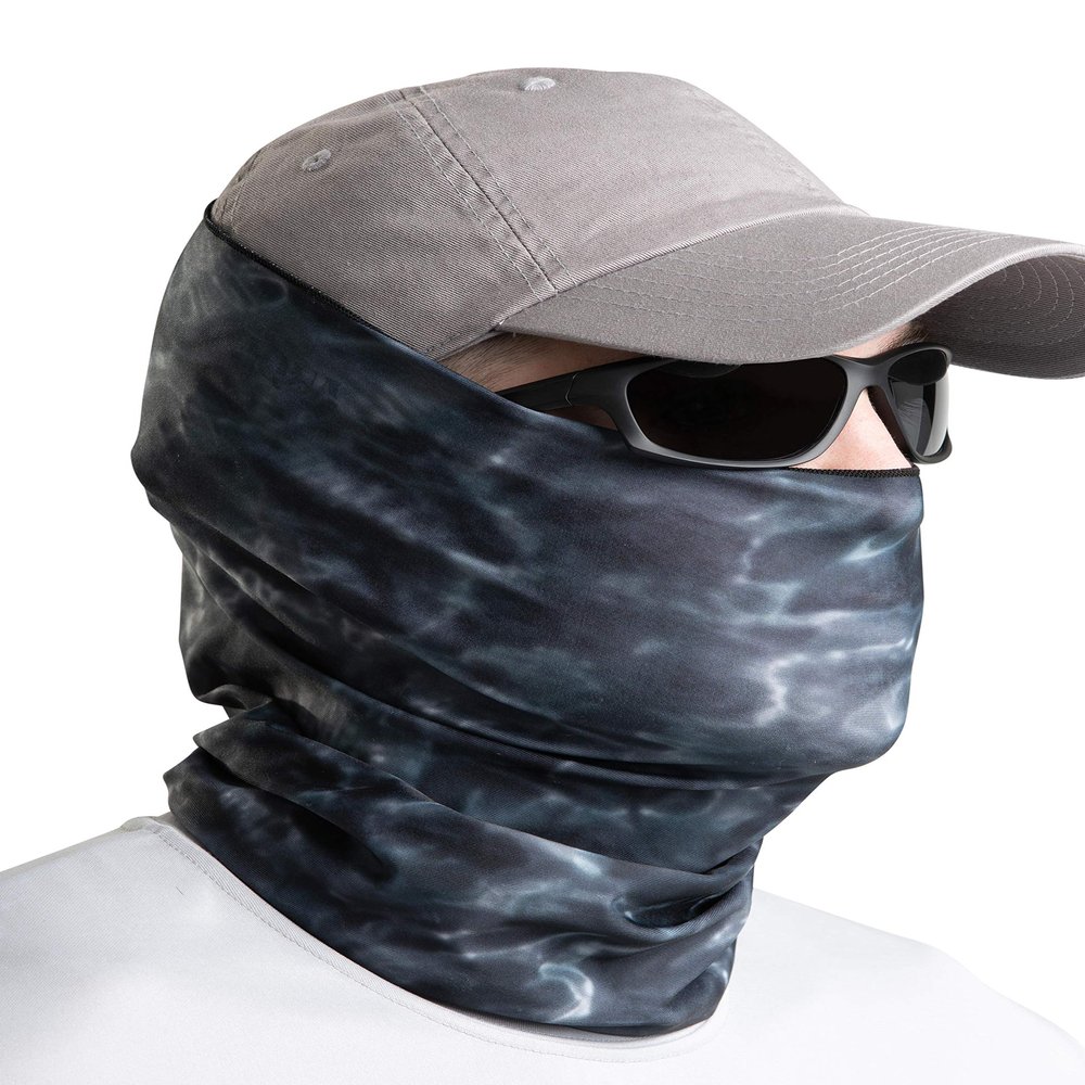 Aqua Design Fishing Hunting Masks Neck Gaiter: Men and Youth UPF 50+ Sun Mask Protection: Camo Face Cover Balaclava Bandana: Black Water size Large