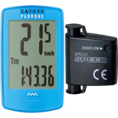 CATEYE Padrone Wireless Bike Computer Oversized Display Cyclocomputer, Wireless Speedometer & Odometer, FlexTight Mount, Auto Start/Stop, Programmable Odometer (Blue)