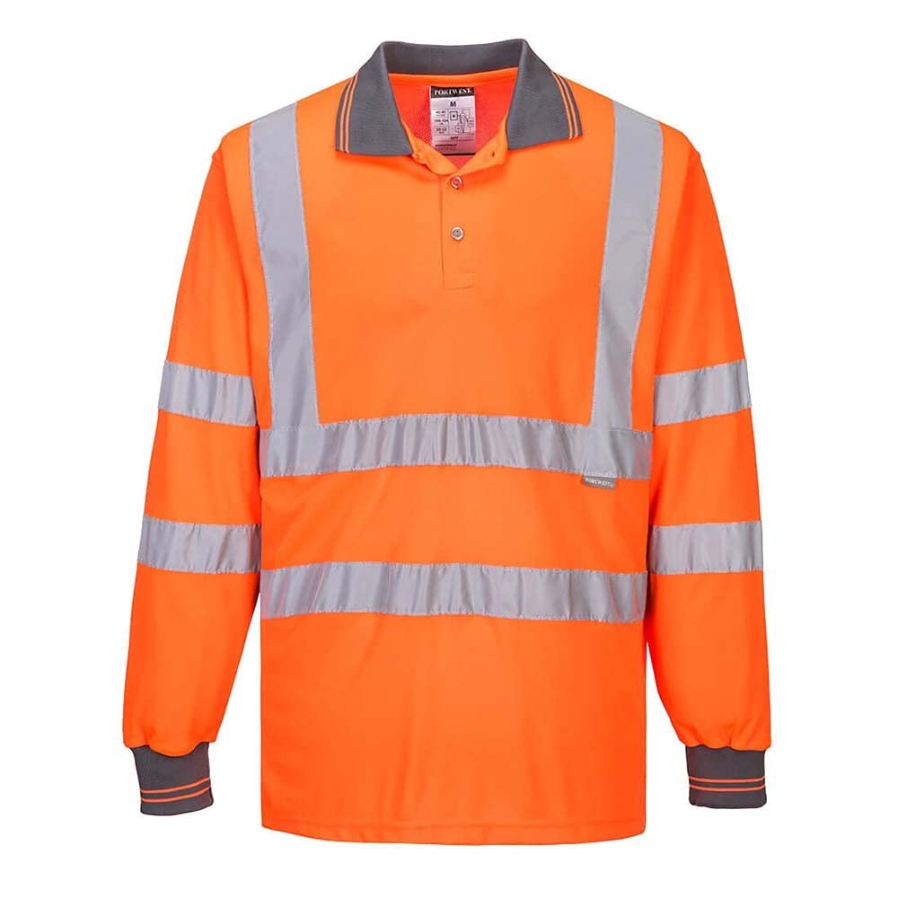 Portwest S277 Comfortable Reflective Hi Vis Polo Shirt L/S Orange, Medium
