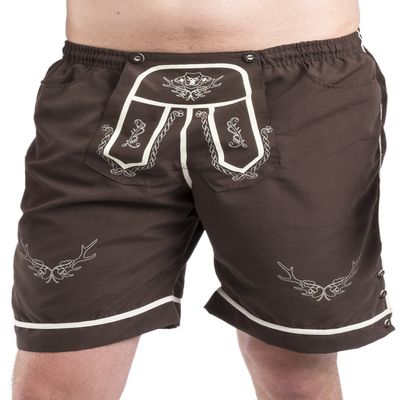 Swim Shorts Schneberger Trachten Men's Bavarian Style Swim Trunks Oktoberfest (L) Dark Brown