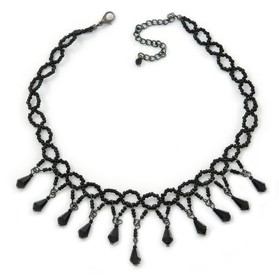 Avalaya Fancy Dress Party Black Acrylic, Glass Bead Choker Necklace - 32cm L/ 7cm Ext