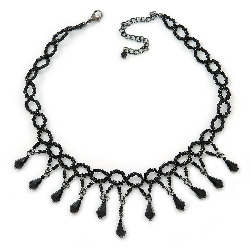 Avalaya Fancy Dress Party Black Acrylic, Glass Bead Choker Necklace - 32cm L/ 7cm Ext