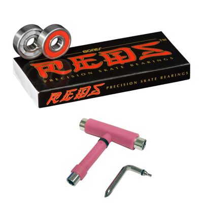 Bones Reds Bearings + Skate T-Tool + Spacers (Pink)