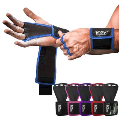 JerkFit WODies Gymnastics & Weightlifting Grips with Wrist Wraps 3 Hole Versatile Gym Gloves for Pull Ups, Gym Training & Cross Training Hand Grips Palm Protector for Men & Women (Royal Blue, M)