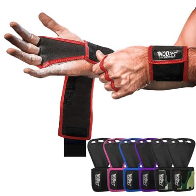 JerkFit WODies Gymnastics & Weightlifting Grips with Wrist Wraps 3 Hole Versatile Gym Gloves for Pull Ups, Gym Training & Cross Training Hand Grips Palm Protector for Men & Women (Red, M)