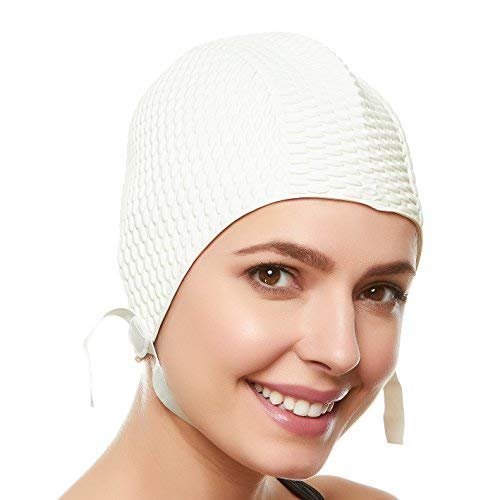 Beemo Swim Cap Women Chin Strap Swimming Caps- White