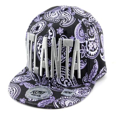 NYFASHION101 Famous City Name Embroidered Paisley Printed Snapback Flat Bill Cap, Atlanta