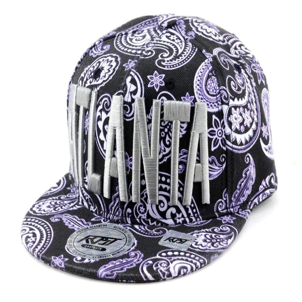 NYFASHION101 Famous City Name Embroidered Paisley Printed Snapback Flat Bill Cap, Atlanta