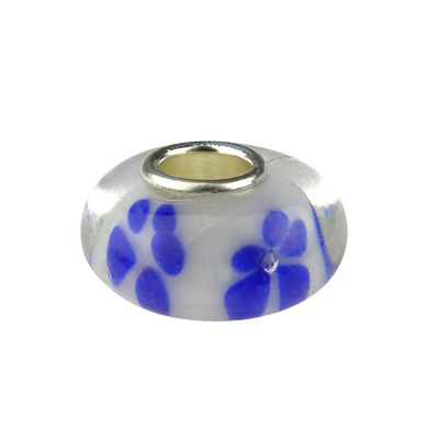Universal Glass Bead White With Blue Flowers Beads