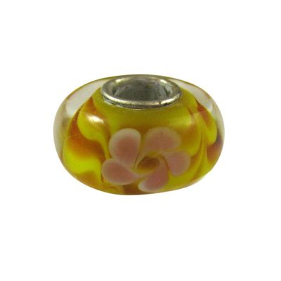 Universal Glass Bead Yellow with Orange Design