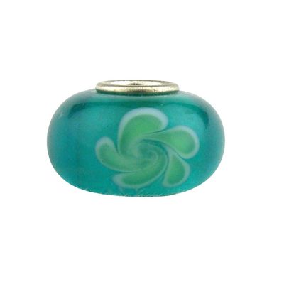Universal Glass Bead Teal with Flower