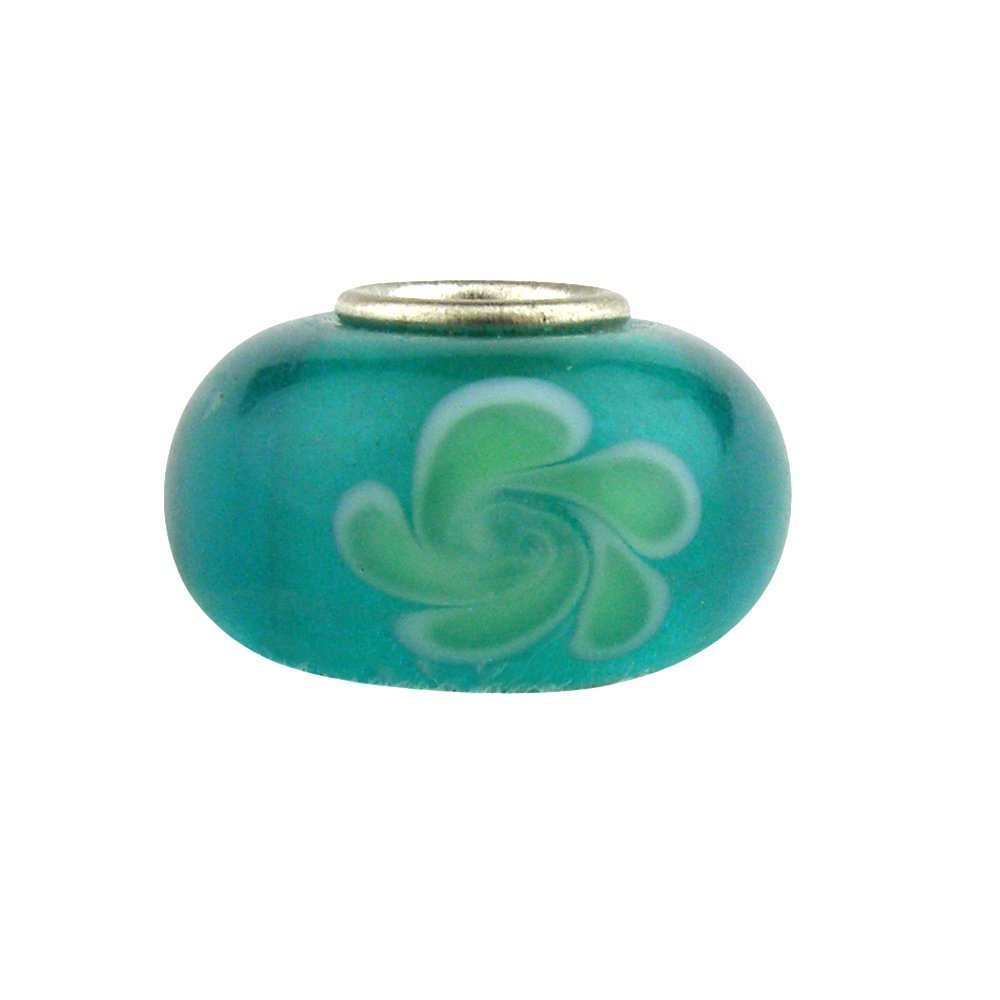Universal Glass Bead Teal with Flower