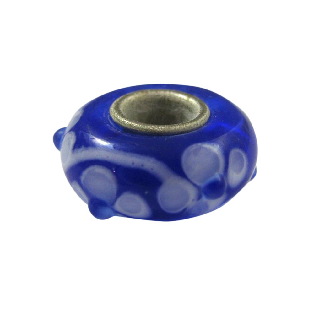 Universal Glass Bead Blue with White Flowers