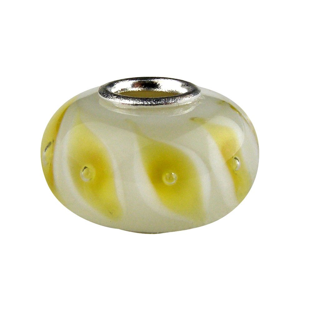 Universal Glass Bead White with Yellow Design