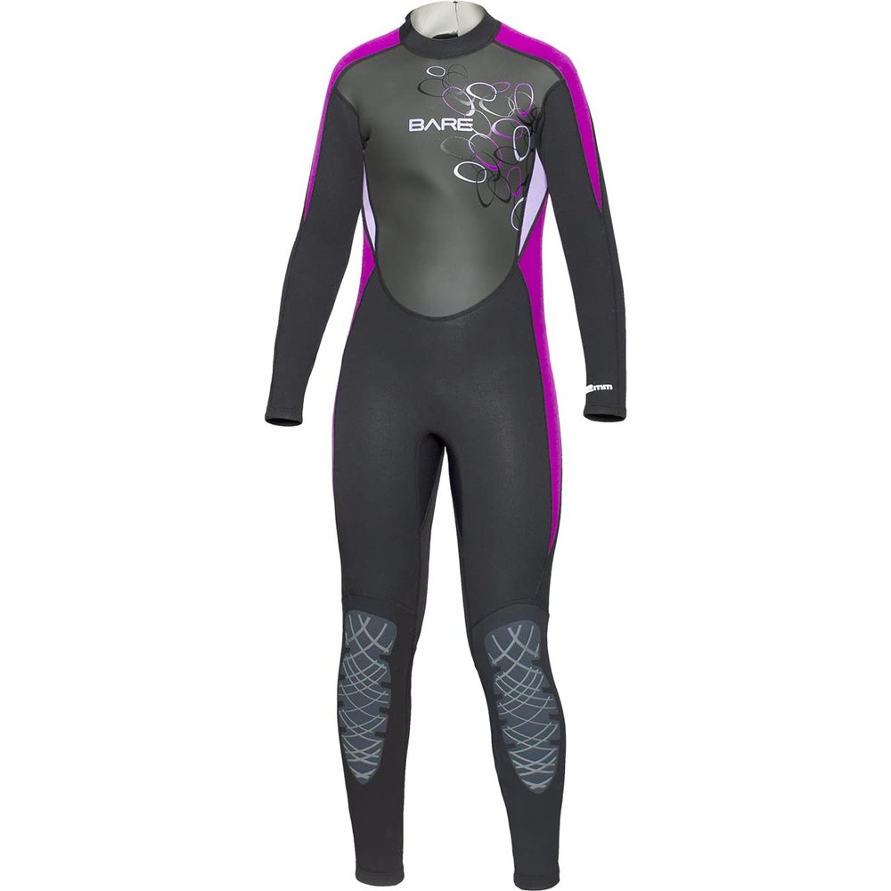 BARE Manta Kid's Wetsuit, 3/2mm Thickness, Full Length. Durable, Comfortable fit - Purple 16