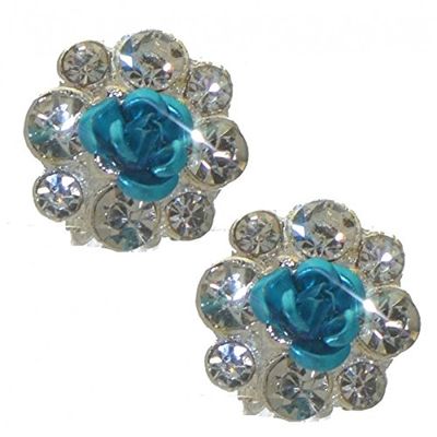 FLORIZEL silver tone turquoise crystal clip on earrings