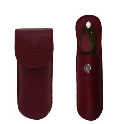 Adamis Full Grain Genuine Leather Spectacles Removable Hard Shell Case and Soft Pouch for Men and Women Flexible And Durable For Sunglass Eyeglass And Reading Glass Holder compact size Cherry