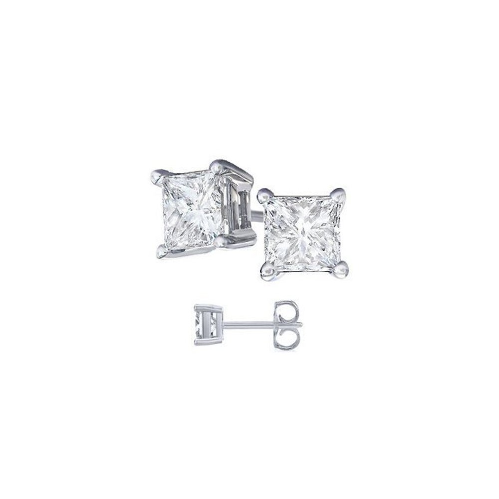 FANTOM 6.00 Carat Cubic Zirconia Princess Cut 925 Sterling Silver Stud Earrings. 3.00 Carat Each Stone